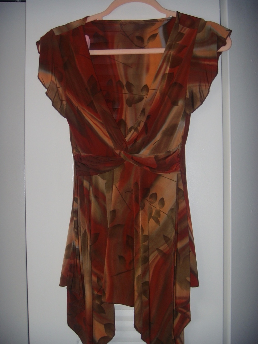 Women’s Rust and Olive Floral Wrap-Style Top - Unbranded